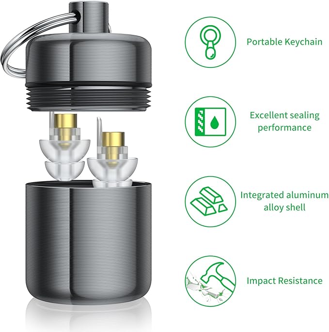 Ear Plug Carrying Case Keychain(2 Pack), Small Waterproof Metal Earplug Case Ear Plug Holder Container Great for Earplugs, Pills Case Pill Box and Jewelry Holder