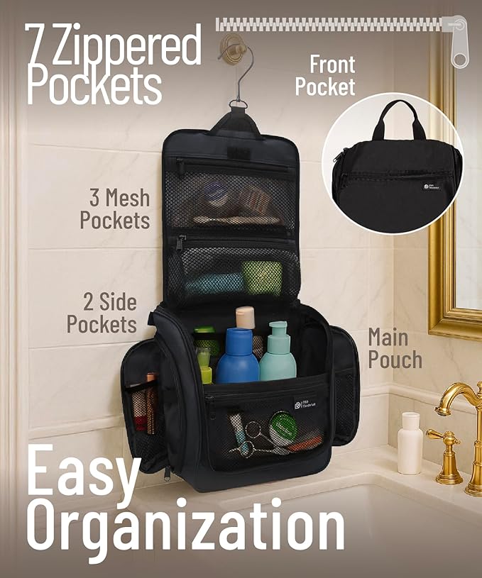 D&D Wanderlust D&D Hanging Travel Toiletry Bag for Men and Women – Cosmetics, Makeup and Toiletries Organizer Kit with 10 Compartments