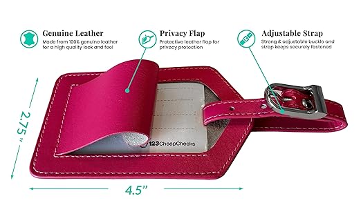 Bright Pink Genuine Top Grain Leather Luggage Tag