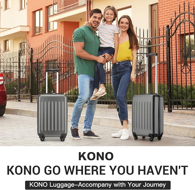 Kono 20-Inch Small Hardside Carry-on Suitcase with Spinner Wheels, Lightweight ABS+PC Rolling Cabin Suitcase for Airplane Travel (Grey, for 1-3 Days of Travel)