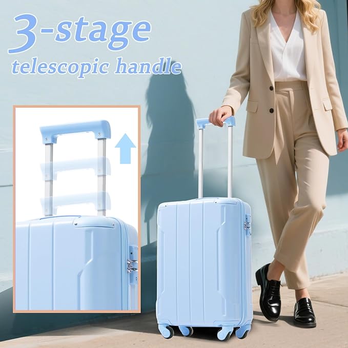 28 Inch Checked-Large Luggage, Lightweight ABS Hard Shell Suitcase with Spinner Wheels, Expandable Travel Luggage with Combination Lock & Side Hooks for Men Women (Sky Blue., 20)
