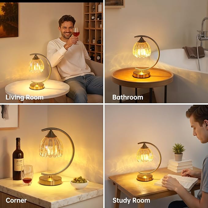 Shenmoyl Set of 2 Tulip Table Lamp, 5200mAh Cordless Touch Control Table Lamp with 3 Color Temps & Stepless Dimming, Rechargeable Battery Table Lamp for Living Room, Bedroom, Shelf (Amber Tulip)