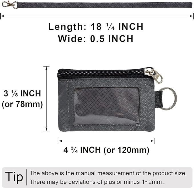 CHENSPRX Minimalist RFID Blocking Small Wallet with ID Window,WaterResistant Zip Id Case Wallet with Lanyard Keychain for Cards,Cash,Travel,Women,Men