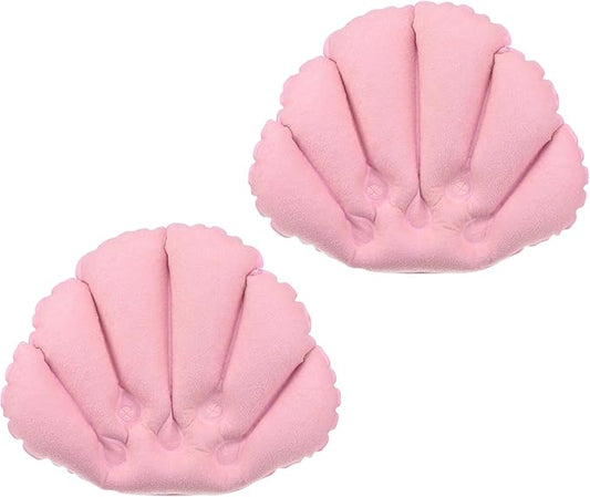 2 Pack Inflatable Bath Pillow - Ultralight Inflatable Compressible Pillow with Suction Cups, Neck Support, Apply to Bathtub (Pink)