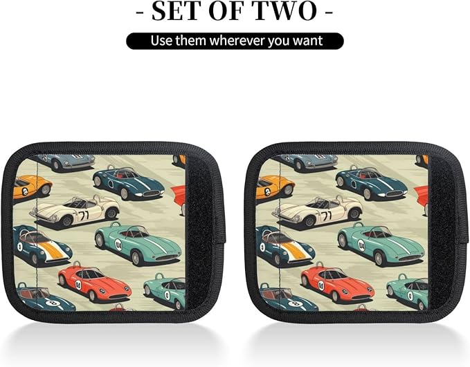 Luggage Handle Wraps Cool Race Cars Pattern Luggage Identifiers Soft Neoprene Luggage Handle Wraps For Suitcase Trolley Handle Grip Cover 2 Pack Luggage Tags