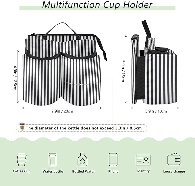 Luggage Cup Holder for Suitcases Free Hands Travel Cup Holder Portable Suitcase Cup Drink Holder Luggage Cup Caddy Bag Carrier Black and White Stripes