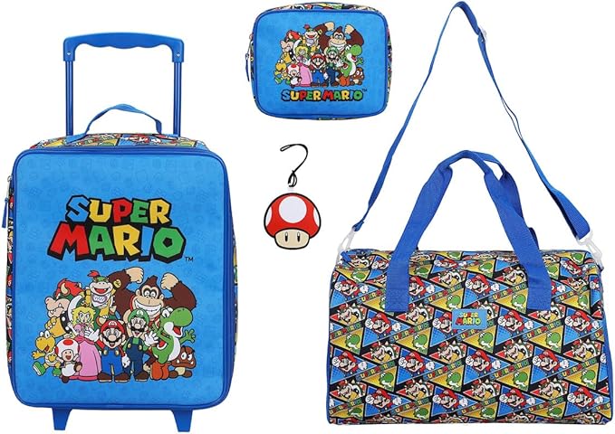 Bioworld Super Mario Bros Group Shot & All-Over Character Print 14" Pilot Case Set