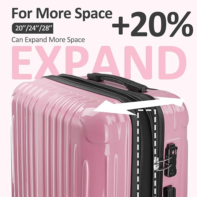 Carry on Luggage 2 Sets(20in/24in) with Spinner Wheels, Lightweight PC+ABS Hard Shell Suitcases, Expandbale Storage & TSA Aprovel Lock