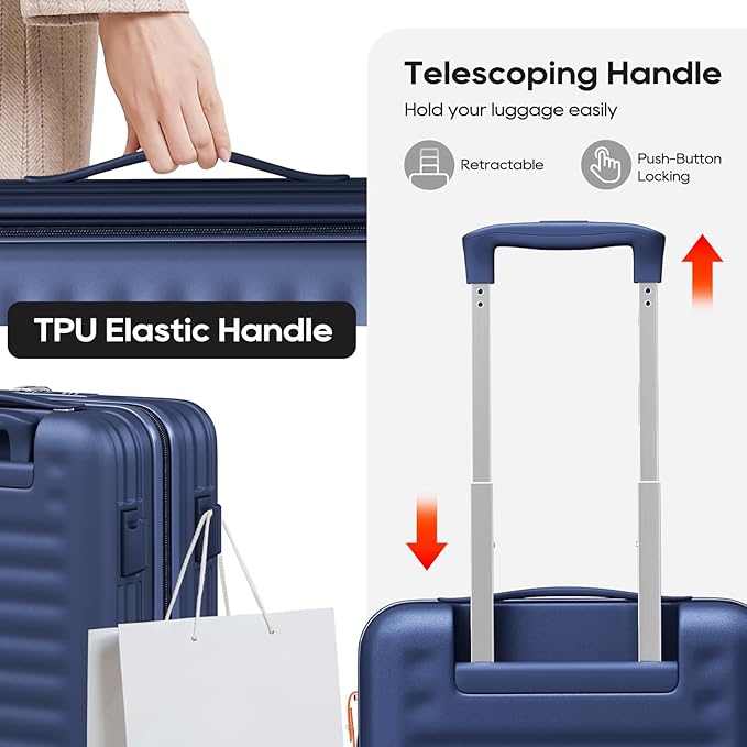 Joyway Luggage Sets 5 Piece with Front Pocket, Expandable Top Opening Suitcase Set, PC Hardside Carry on Suitcase with Spinner Wheels and TSA Lock (Blue)
