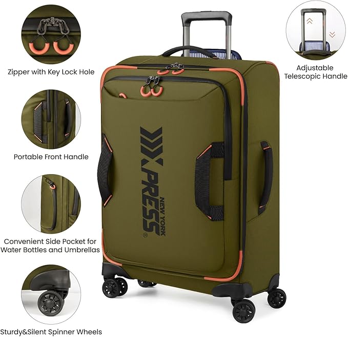30'' Large Softside Suitcase,Luggage w/Spinner Wheels,Waterproof,Lightweight Travel Suitcase for Men/Women（Green,30in）