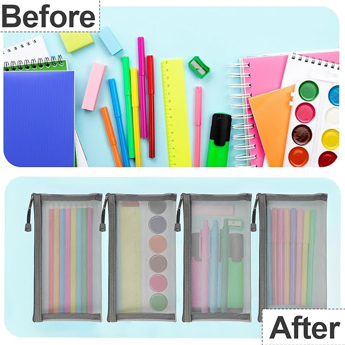 Mesh Bags with Zipper (6 Packs), Small Nylon Makeup Bag Cosmetic Pouches Travel Organizer Case for Purse Diaper Bag Home Organizing Gray