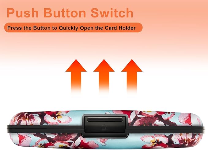 Mayski Credit Card Holder, RFID Blocking, Aluminum Alloy Hard Case, Small Mini Business Metal Wallet for Women Men, Peach Blossom
