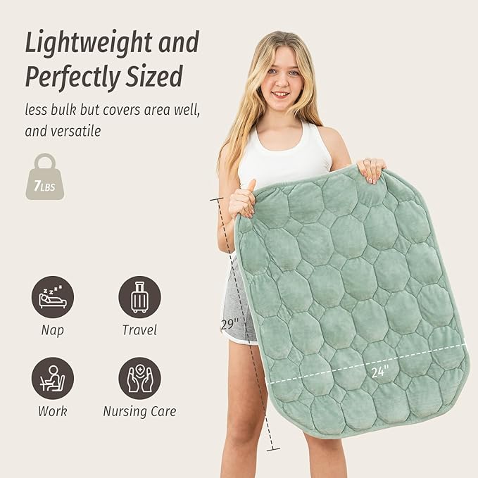 Wemore Weighted Lap Blanket 7lbs for Adults, 24x29 inches Weighted Blanket for Travel, All-Season Weighted Lap Pad, Machine Washable, Grey-Green