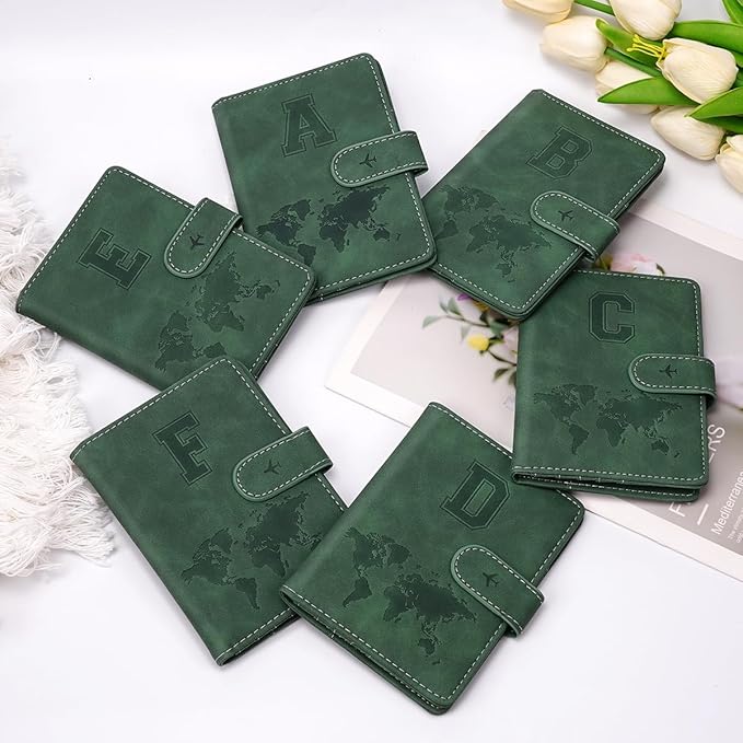 Personalized F Passport Holder Cover Initial Letter Travel Wallet RFID Blocking Passport Cover Credit Card Holder Case Passport Book Holders for Women and Men, Pine Green-F