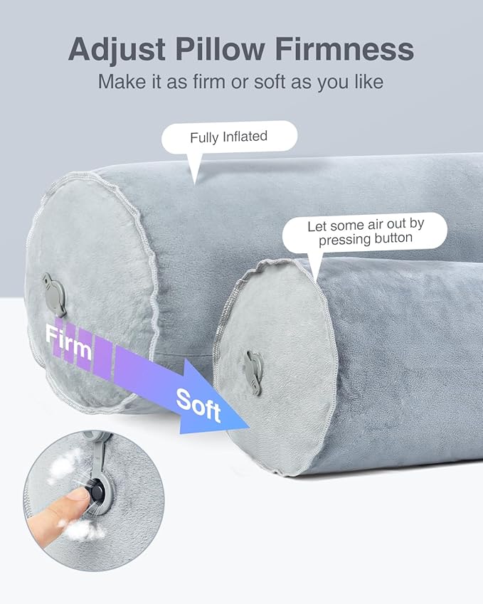 Luxtude Inflatable Body Pillow for Adults Kids, Travel Body Pillows for Side Sleeper, 47Inch Long Round Bolster Pillows for Bed, Round Cervical Cylinder Pillow for Hugging Sleeping, Back etc.