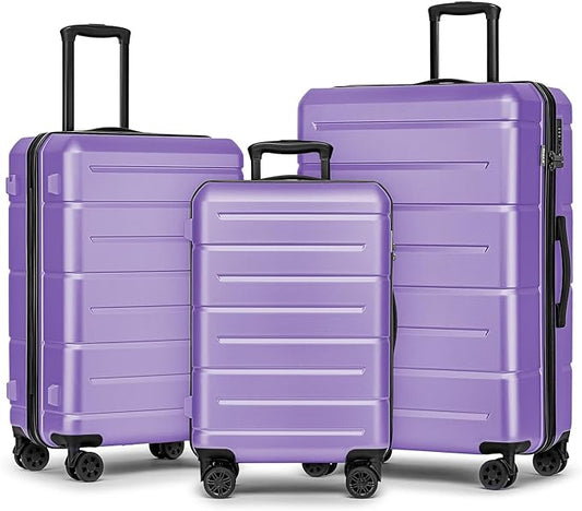 KYME Luggage Sets 3 Piece Hardshell 20"/24"/28" Suitcase with Wheels Hardside Suitcase Set with TSA Lock Large Travel Luggage Set for Women Lt Purple