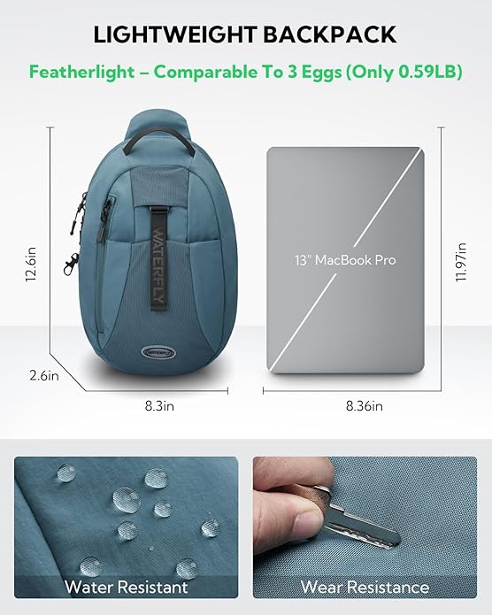 WATERFLY Small Crossbody Sling Backpack: RFID Blocking Anti Theft Sling Bag Travel Daypack Man Woman