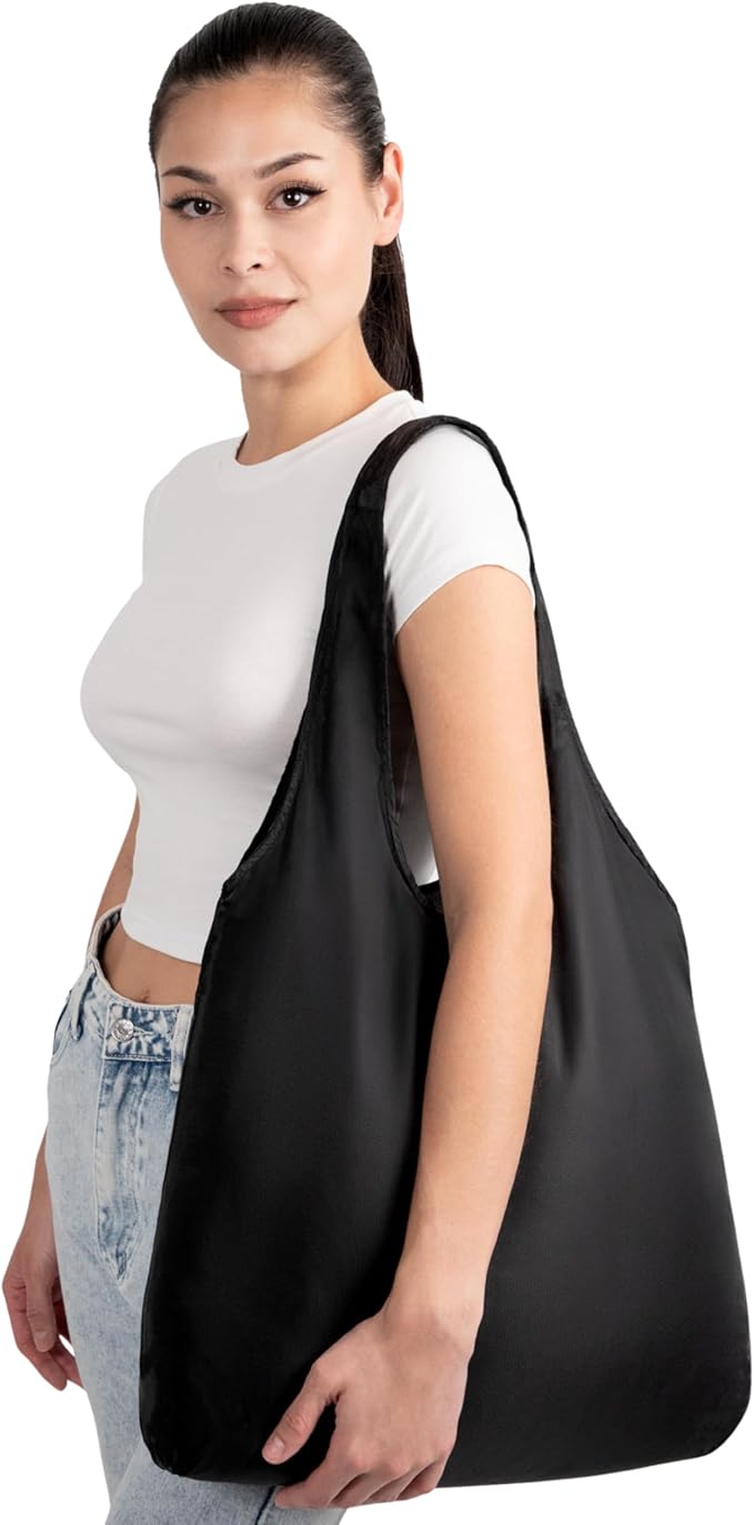 Nanobag Ultralight Heavy Duty Foldable Tote for Women & Men, Reusable Grocery & Travel Bag, Packable Collapsible Compact Market Essential (XL Black)