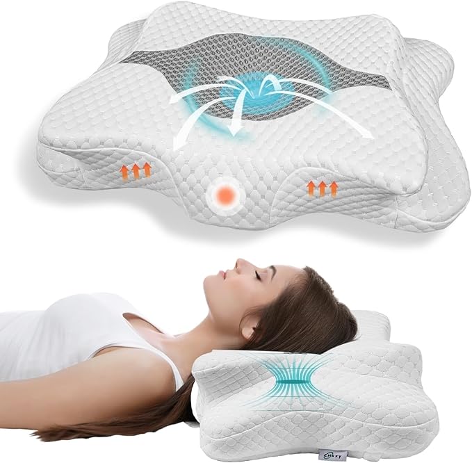Memory Foam Pillows, Cervical Pillow for Neck and Shoulder Pain Relief, Ergonomic Contour Bed Pillow, Soft for Side Sleep Stomach Sleeping and Back Sleeper-Queen Size&Grey