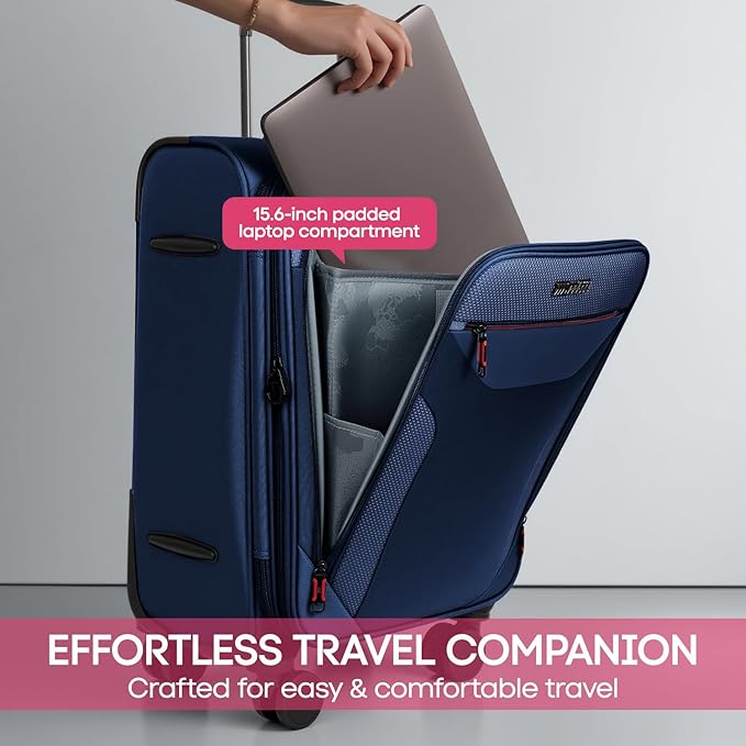 Carry on Luggage 22 X 14 X 9 Airline Approved,22 Inch Softside Suitcases w/TSA LOCK,Lightweight Carry-On Suitcase w/Spinner Wheels,Upright Softshell Luggage for Men/Women（Navy,22in）