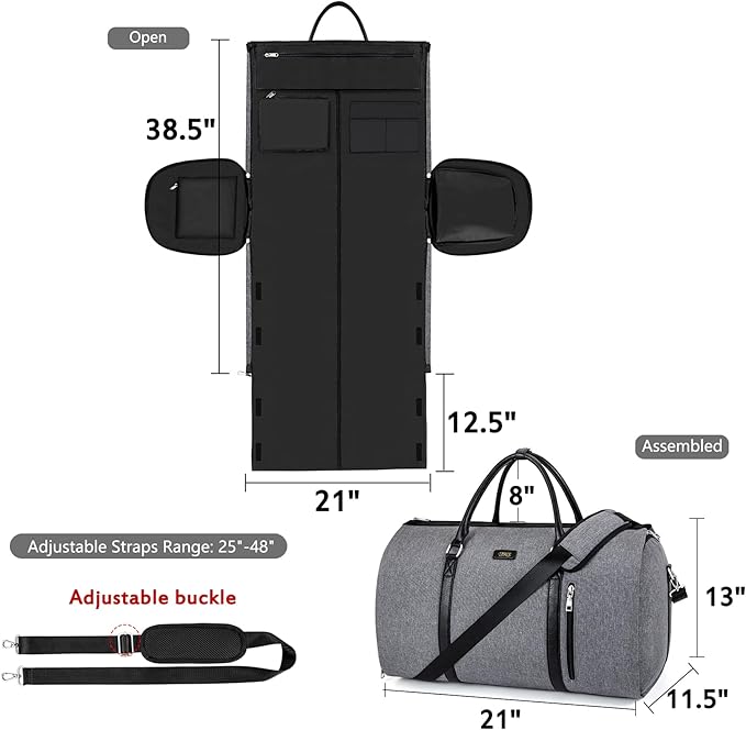 Convertible 2-in-1 Garment Bags for Travel, 50L Carry On Garment Duffle Bag With Shoe Compartment Large Weekender Bag for Women Men Hanging Suitcase Suit Travel Duffel Overnight Bags
