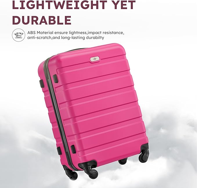 Suitour 4 Piece Luggage Sets, Hard Shell Suitcase Set with Spinner Wheels 16 20 24 28inch Travel Sets(Rose Red)