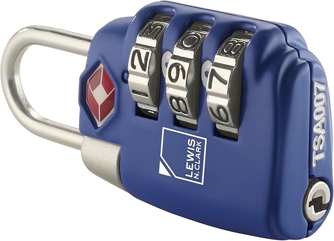 Lewis N. Clark Travel Sentry TSA-Approved Luggage Lock, Large 3 Dial Combination with Easy Read Dials - Blue