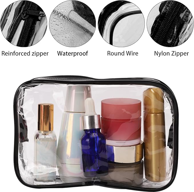 Tbestmax 10 Pcs Clear Cosmetic Bags Small Makeup Bags Portable Waterproof Travel Toiletry Bags Colorful Organizer, 7.5"x 4.8"x 2.3"
