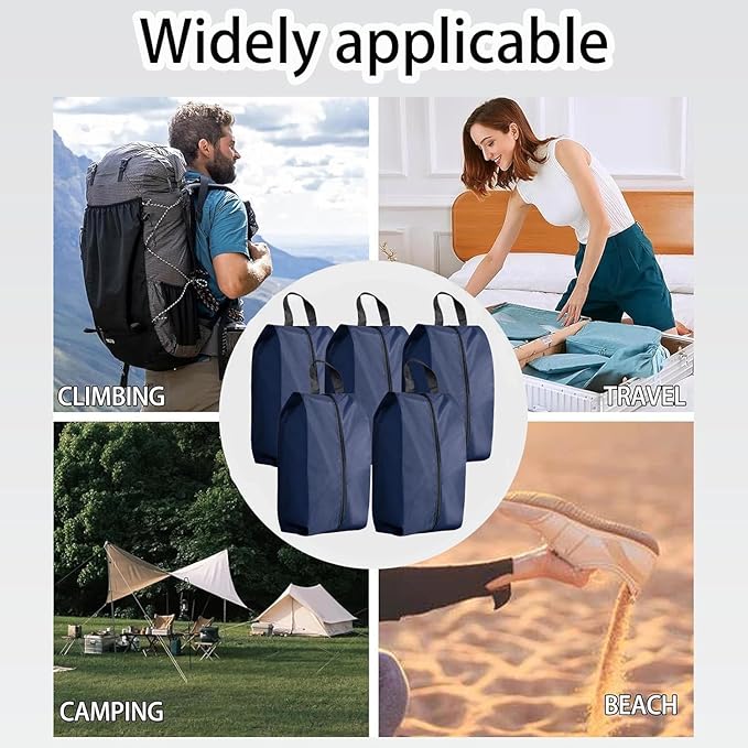 5Pcs Large Travel Shoe Bags Portable Travel Gifts Shoe Organizer with Zipper Closure, Waterproof Nylon Shoe Storage Organizer with Handle Travel Bags For Men and Women, Navy