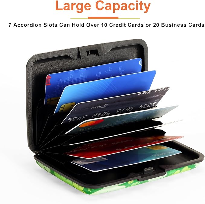 Mayski Credit Card Holder, RFID Blocking, Aluminum Alloy Hard Case, Small Mini Business Metal Wallet for Women Men, Lucky Clover
