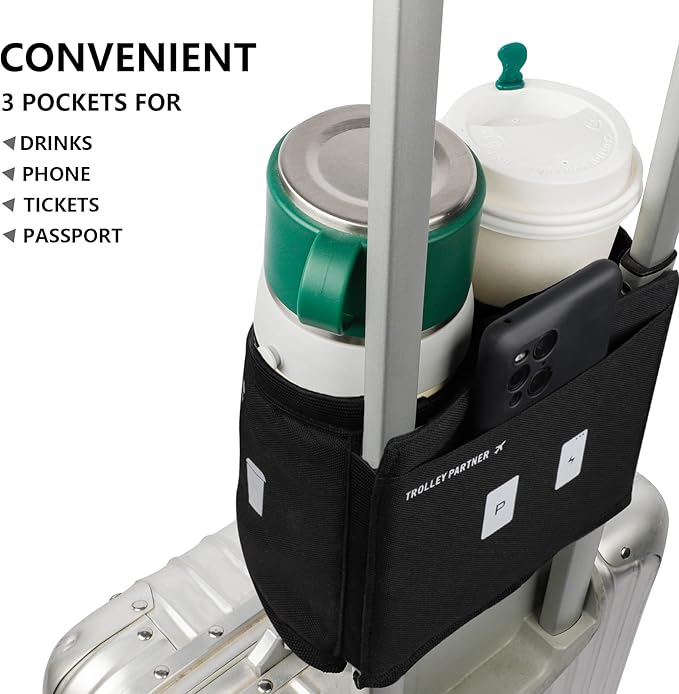 riemot Luggage Travel Cup Holder Free Hand Drink Carrier - Hold Two Coffee Mugs No Spill - Fits Roll on Suitcase Handles - Gifts for Flight Attendants Travelers Accessories Black