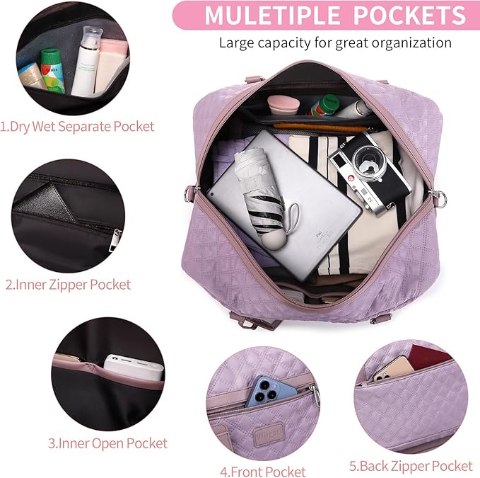 Wogarl Weekender Bags for Women Large Overnight Bag Weekend Travel Duffel Bag Carry on Shoulder with Shoe Compartment Toiletry Bag for Travel Business Gym