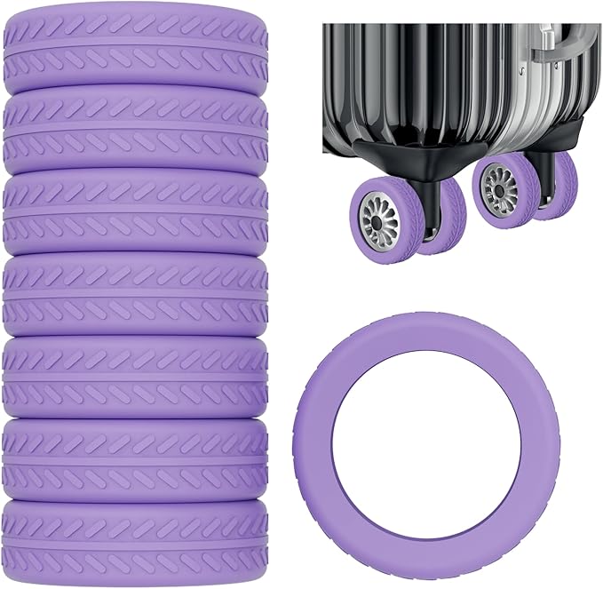 AWINNER Luggage Wheel Covers 8 Pack Upgraded,Silicone Luggage Wheel Protector Covers for most 8 Spinner Wheel Suitcases or Office Chair Caster,Durable,Mute and Shock Absorption (Purple)