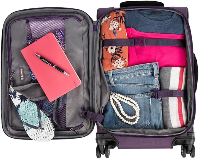 Travelpro Tourlite Softside 21" Expandable Luggage with 4 Spinner Wheels, Lightweight Suitcase, Carry-On, Deep Purple