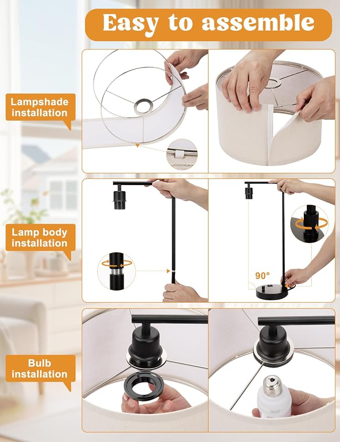 Innqoo Gold Table Lamp with USB Port and Outlet, Dimmable Nightstand Bedside Lamps with Linen Lampshade, Desk Lamp for Bedroom, Living Room, Guest Room, Home Office, LED Bulb Included