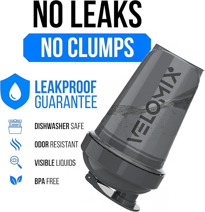 VELOMIX -2 Pack- 20 oz Protein Shaker Bottles for Protein Mixes - 2x Wire Whisk | Leak Proof Shaker Cups for Protein Shakes and Pre Workout | Protein Shaker Bottle Pack (Gray/White)