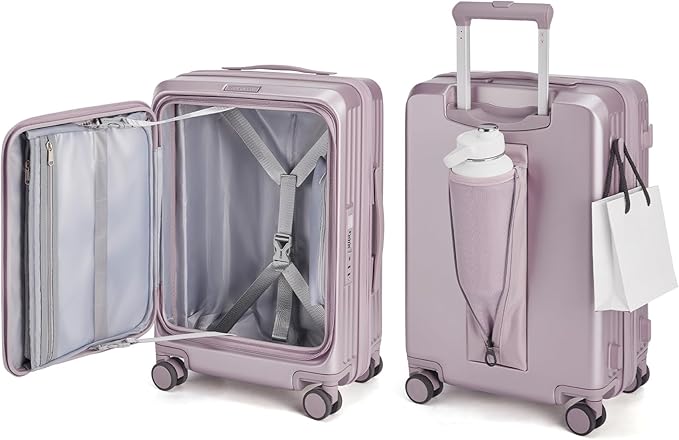 BAGSMART Top Opening Carry On Luggage 22x14x9 Airline Approved with TSA Lock, Expandable 20 Inch Deep Compartment Hard Shell Suitcases with Double Spinner Wheels, Purple