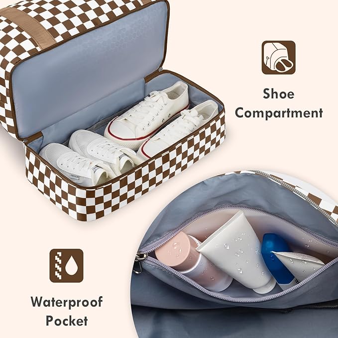 WOOMADA Weekender Overnight Bag for Women, Shoulder Travel Duffel with Shoes Compartment,Gym Bag with Toiletry Bag