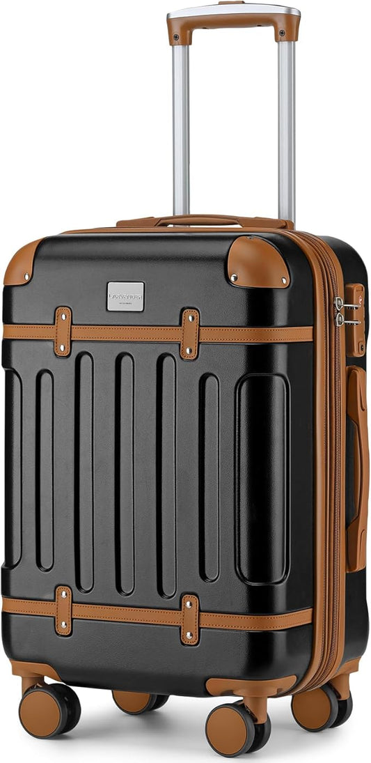LARVENDER Carry On Luggage 22x14x9 Airline Approved with Spinner Wheels, Expandable 20 Inch Luggage with TSA Lock, Hard Shell Carry On Suitcases for Women Men, Black
