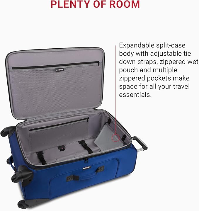 SWISSGEAR Sion Softside Expandable Spinner Luggage Durable Lightweight Travel Suitcase, Blue, Checked-Large 29-Inch