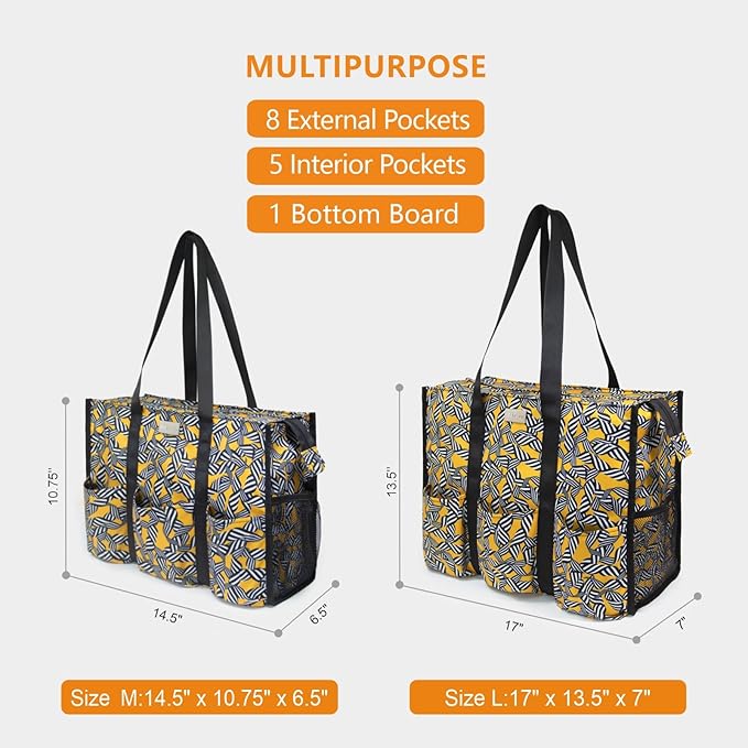 TOPDesign Utility Water Resistant Tote Bag with 13 Pockets, Top Zipper Closure & Thick Bottom Support, for Working Women