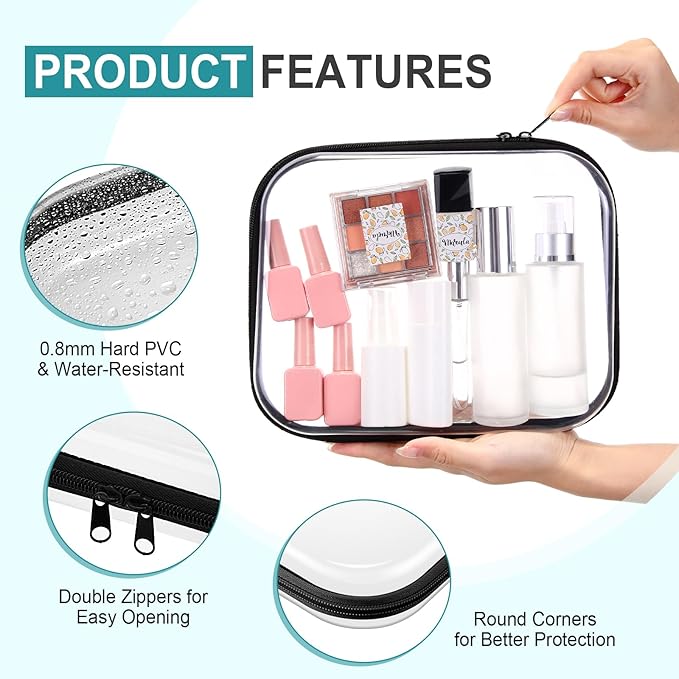 Sanwuta 6 Pcs Clear Hard Zipper Case Plastic Zipper Pouches Transparent Makeup Bag Pencil Case Pouches Toiletry Diaper Bag for Travel Toy Storage Organizer Bins(Black,9.84 x 7.87 x 2 Inch)