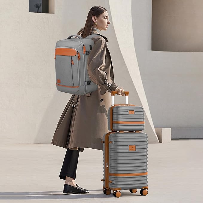 Joyway Expandable Luggage Sets 5 Piece, Lightweight Hard Shell Travel Suitcase Set with Spinner Wheels and TSA Lock, Grey