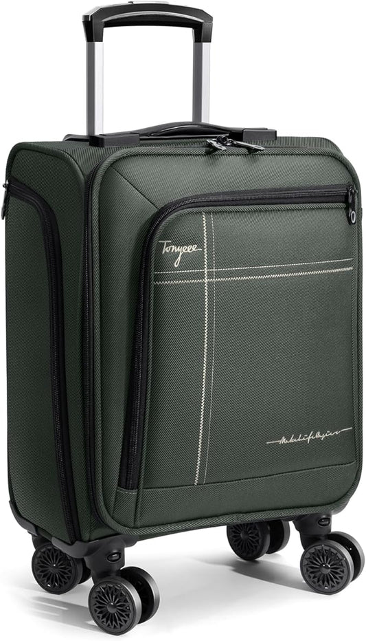 Softside Carry on Luggage Airline Approved, 17 Inch Underseat Carry-on Luggage with Removable Spinner Wheels, Small Personal Item Suitcase for Travel Business (Green, 17 inch_Underseat)