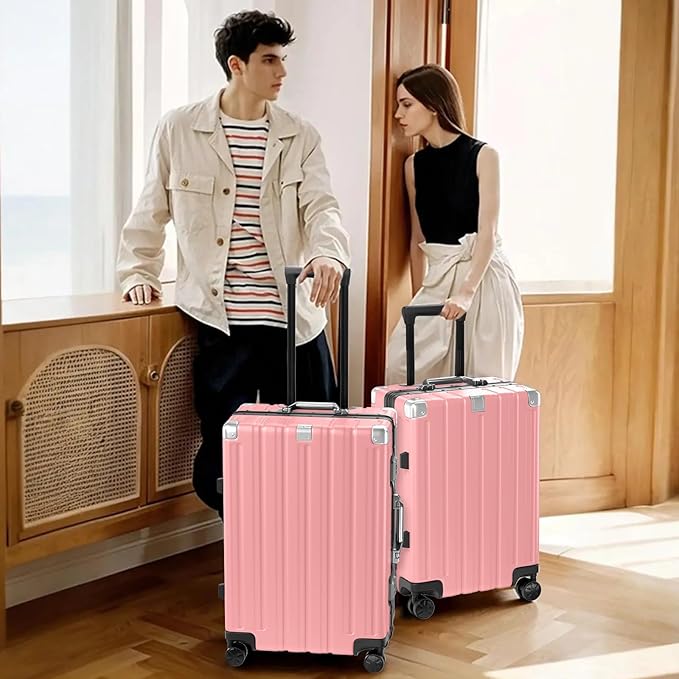 Krute Zipperless Luggage 24 Inch Aluminum Frame Suitcase with Spinner Wheels PC+ABS Hardide Checked Luggage TSA Approved