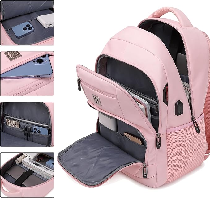 Volher Laptop Backpack,Business Travel Anti Theft Slim Durable Laptops Backpack,Water Resistant College Computer Bag for Women & Men Fits 15.6 Inch Laptop and Notebook-Light Pink