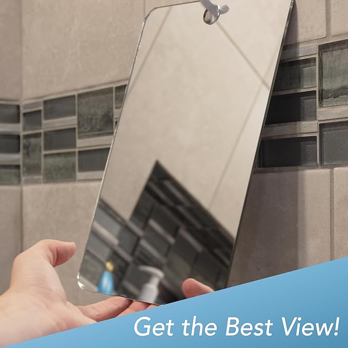 Shave Well XL Anti-Fog Shaving Mirror | X-Large Fogless Hanging Bathroom Shower Mirror with Handheld Option for Men and Women | Includes Long-Lasting Removable Adhesive Hook for Wall
