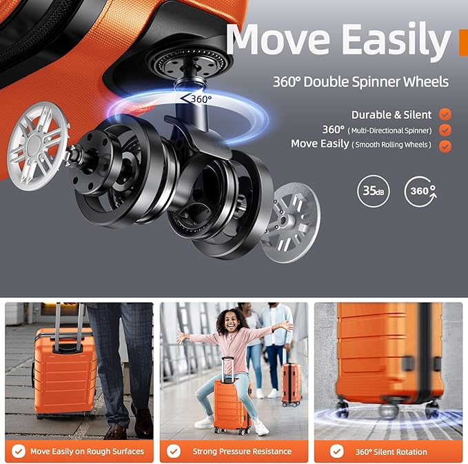 SHOWKOO Luggage Sets Expandable 100% PC Durable Suitcase Sets Double Wheels TSA Lock 4 Piece Luggage Set Orange