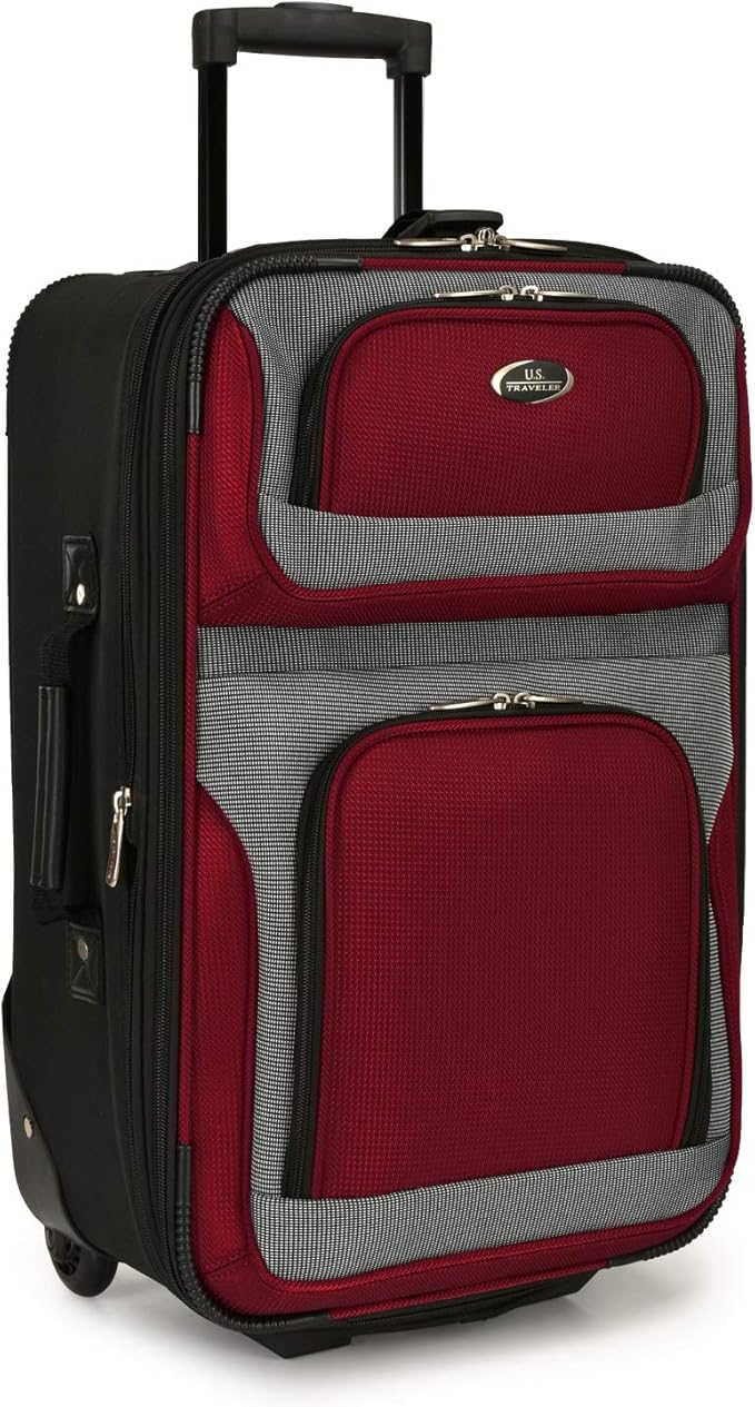 U.S. Traveler New Yorker Lightweight Expandable Rolling Luggage, Red/Gray, 4-Piece Set