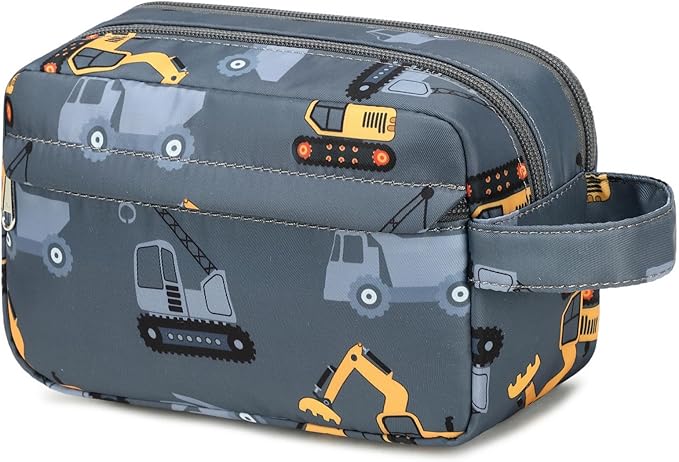 CAMTOP Travel Toiletry Bag for Kids Cute Toiletry Bags for Boys Girls Waterproof for Toiletries Accessories Bathroom Stuff (Yellow Excavator)